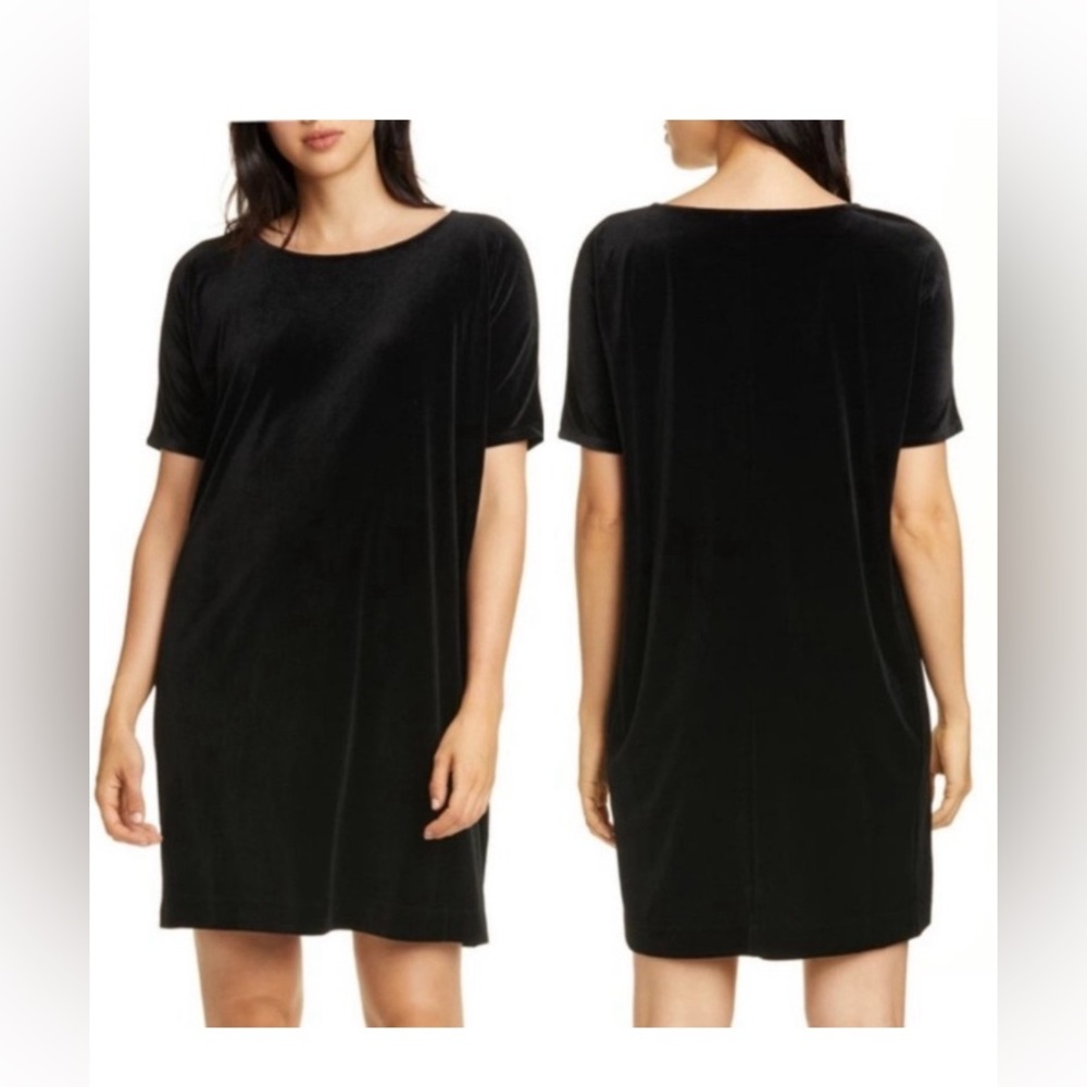 XL 1X Eileen Fisher Black Velvet Dress 55” bust x 39” long
